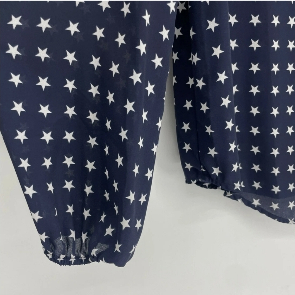 Lumiere‎ Blue/White Patriotic Stars Cold Shoulder Long Sleeve Blouse Size Large - Picture 10 of 12